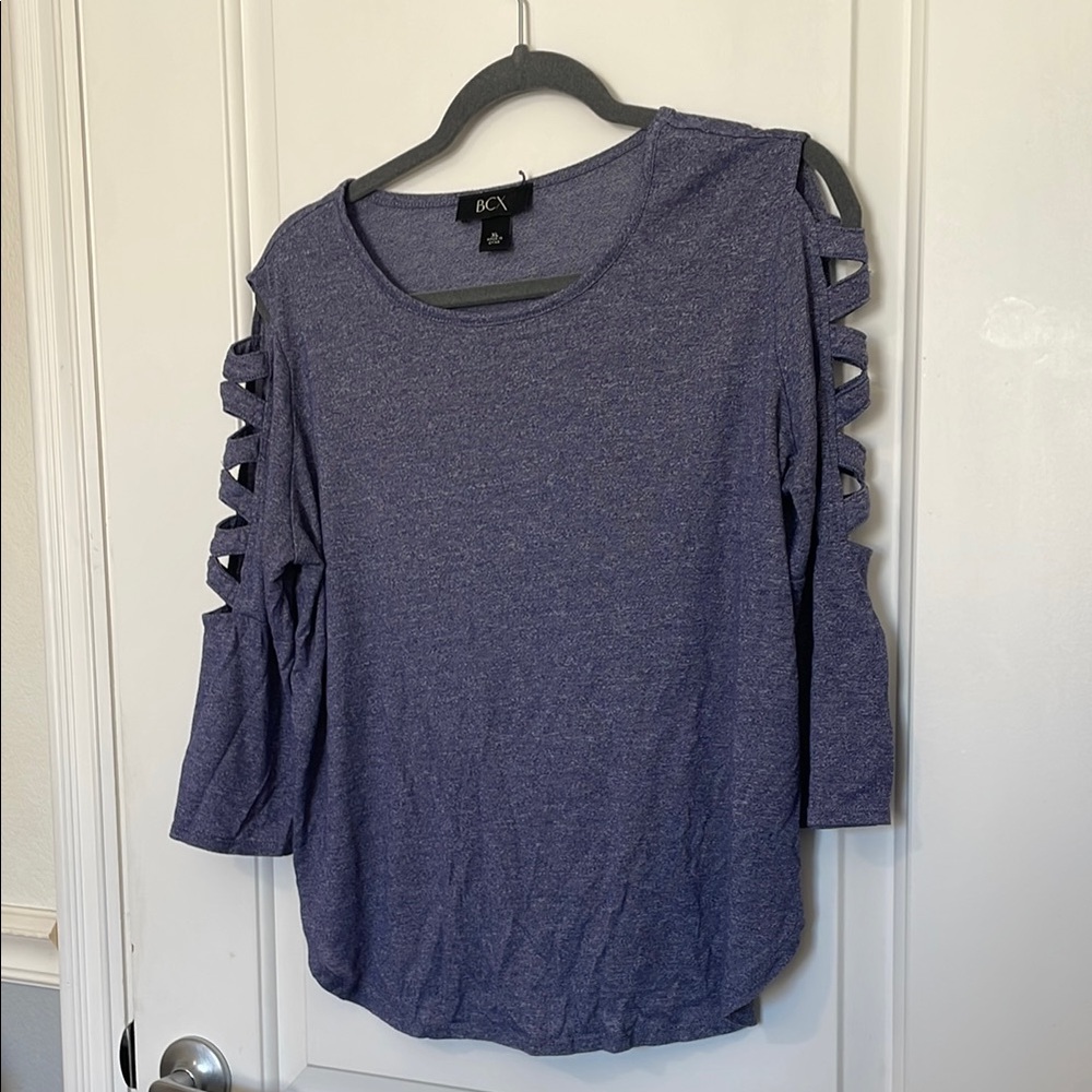 BCX Gray and Blue 3/4 Sleeve Cut Out Blouse